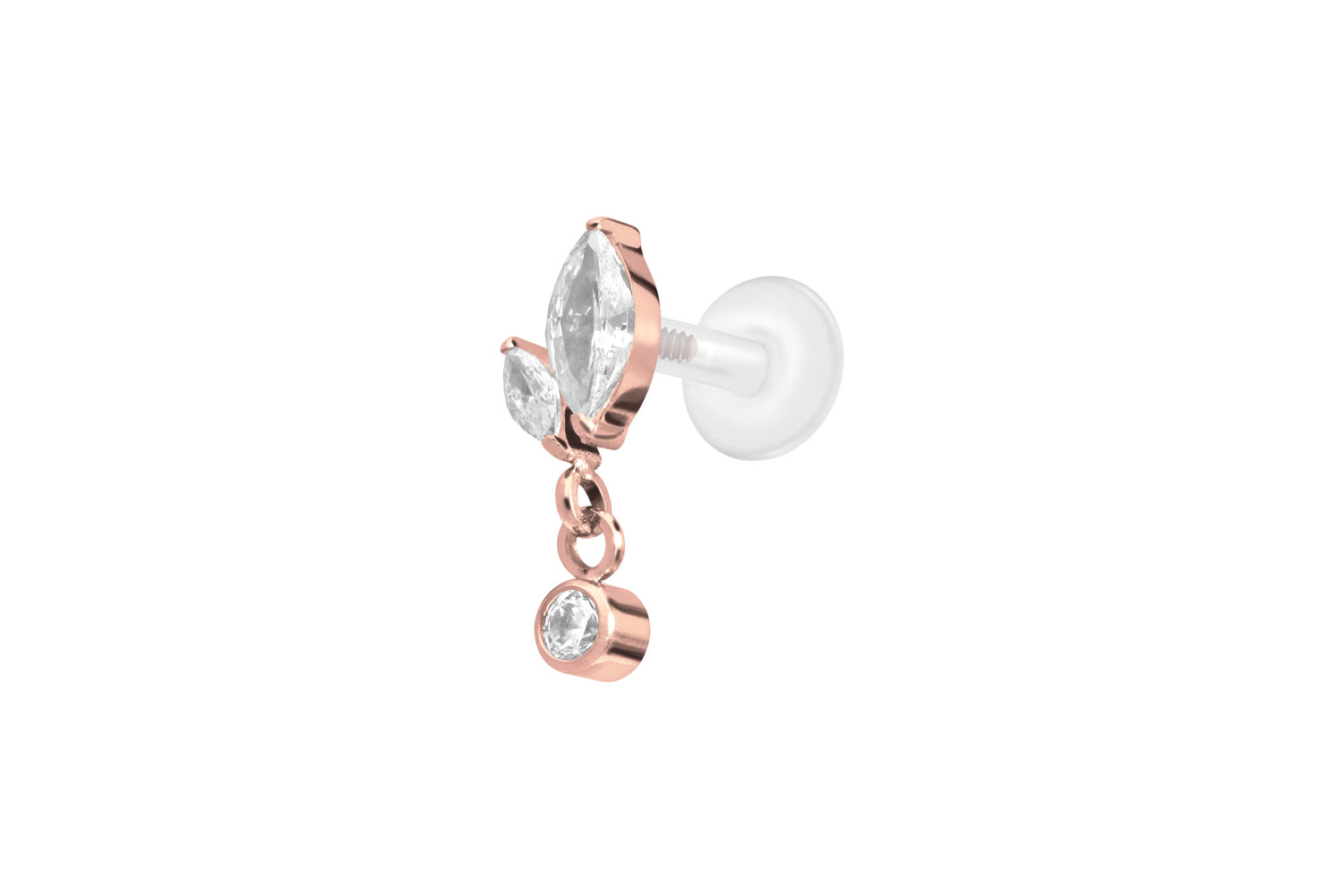 PTFE Labret Piercing mit Innengewinde + Titan-Aufsatz KNOSPE + KRISTALL